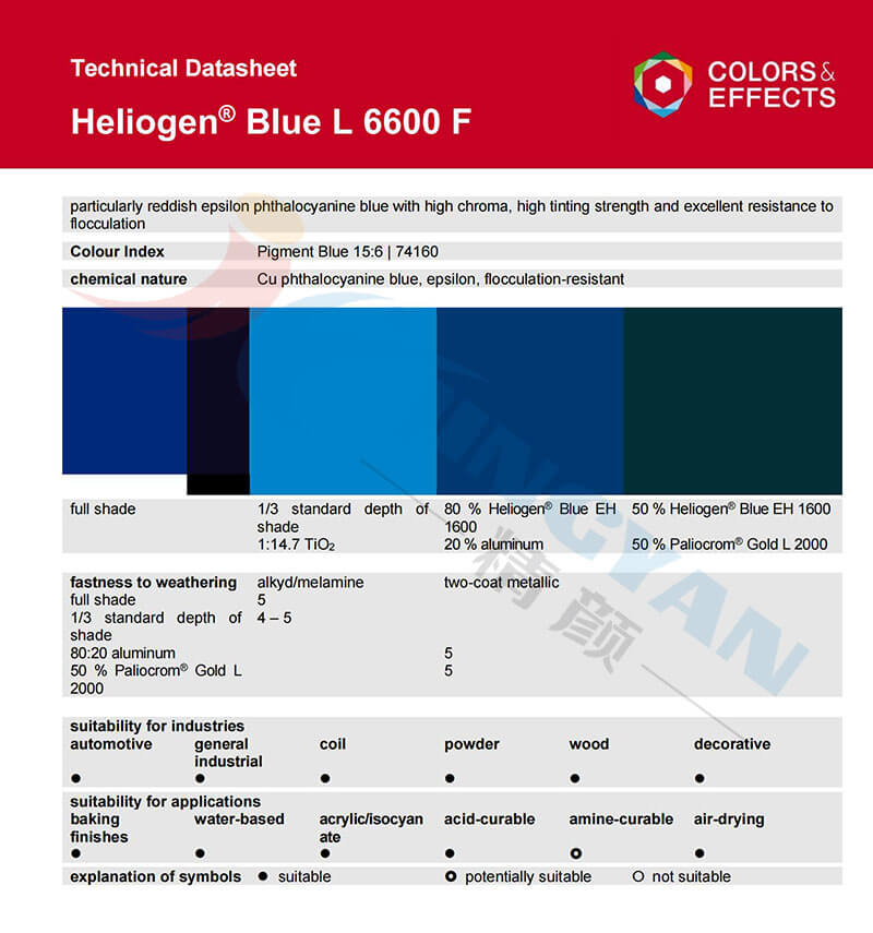 巴斯夫Heliogen酞菁藍(lán)顏料藍(lán)15:6產(chǎn)品技術(shù)報告